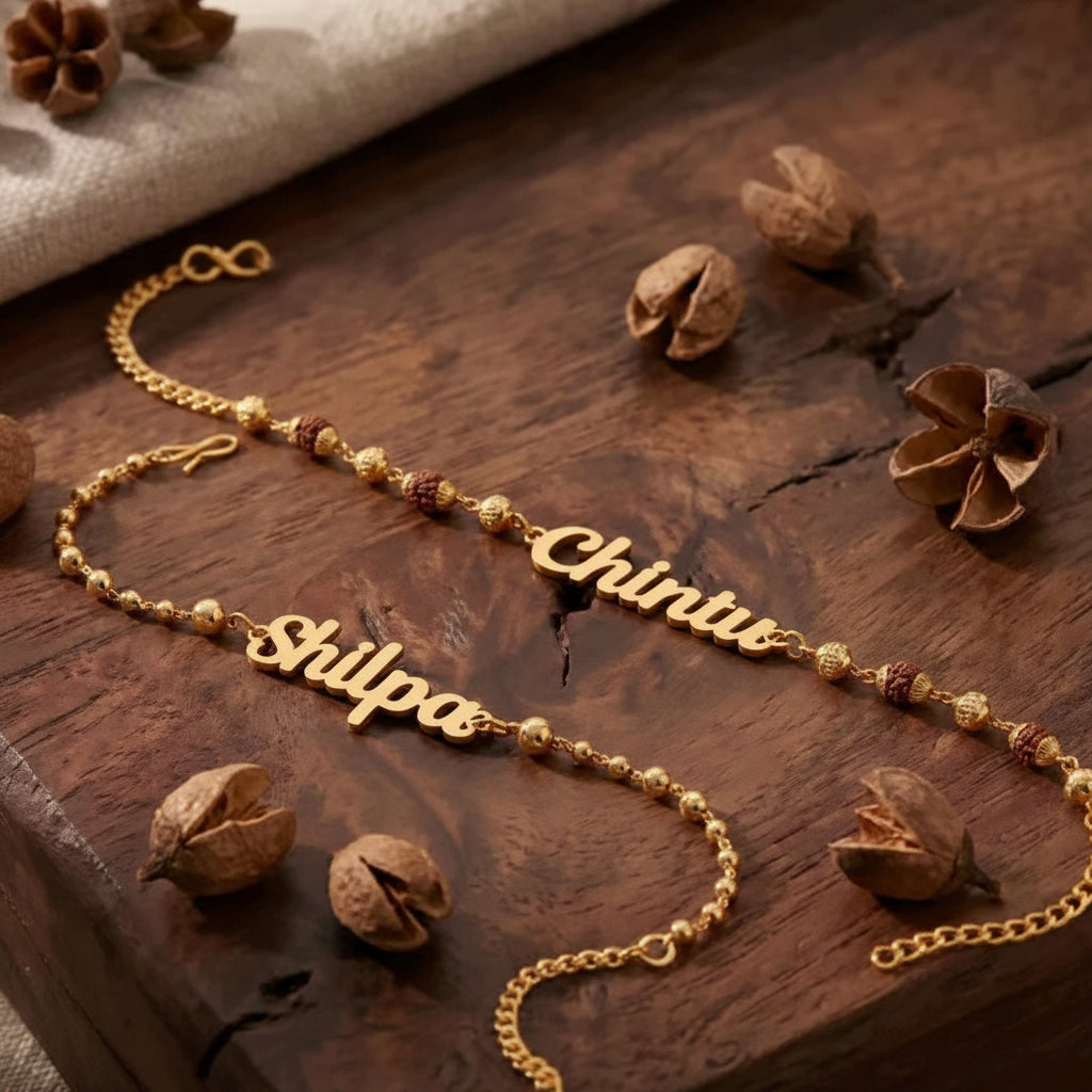 Stylish Customized Name (Bhai-Bhabhi) Couple Rakhi