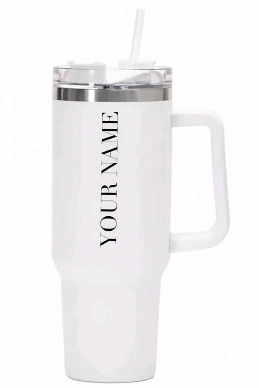 Personalized white tumbler with name  steenless steel