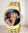 Personalized Photo Print Dial Chain Watch for Men | Stainless Steel Men's GOLD Watches Gents Stylish Quartz Wrist Watch | Watch for Birthday & Anniversary Gift