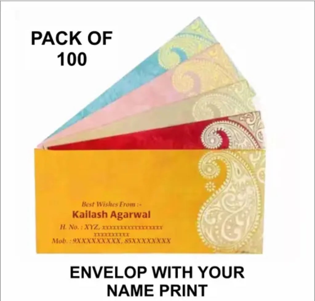 100 Pcs. Customized Envelop with your name, address, mobile no. for any occassion