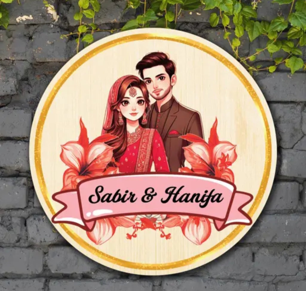 Decor Customized Wooden Couple Name Plate