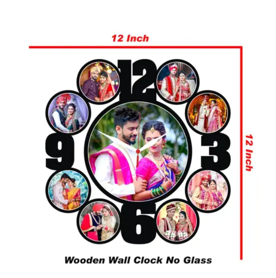 9 Photos Wall Clock 12x12 Inch