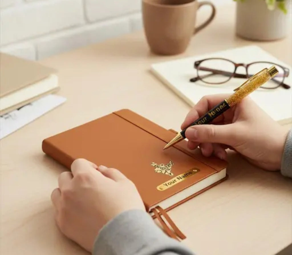 Personalized Leather Diary & Pen Gift Set
