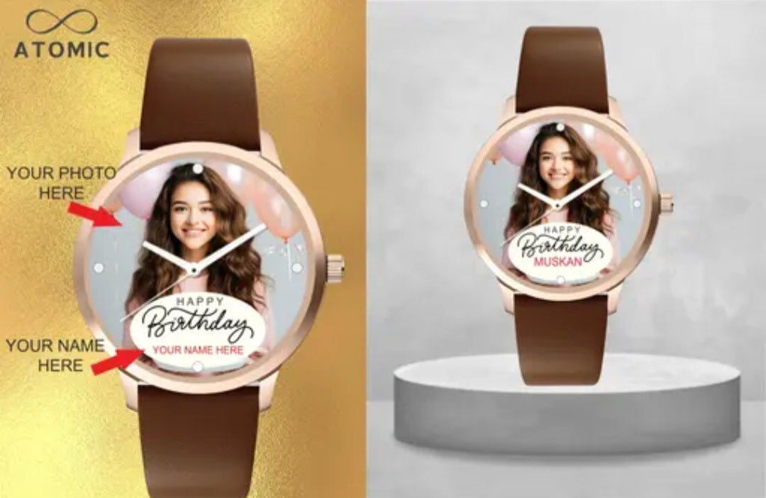 Premium Quality Rosegold Brown Strap Photo Watch For Boys & Girls