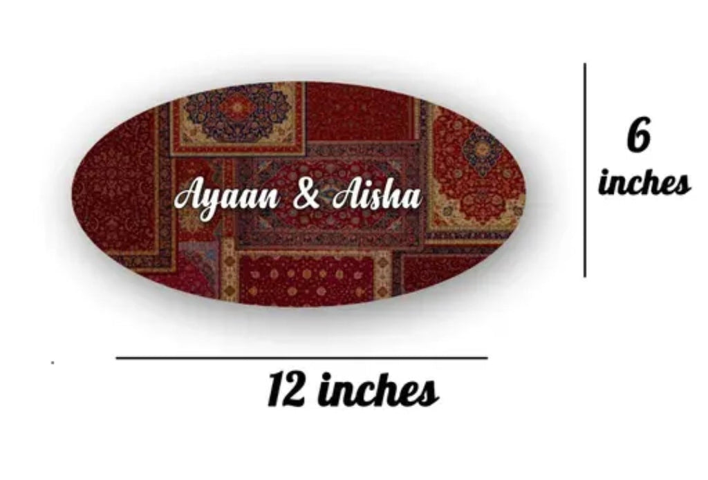 Customized Wooden Couple Name Plate – 12x6 Inch Oval
