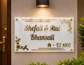 Luxury Acrylic Golden Name Plate for Home Entrance | Customized Family Name Board with Floral Design ( Size:- 6"X12" Inch )