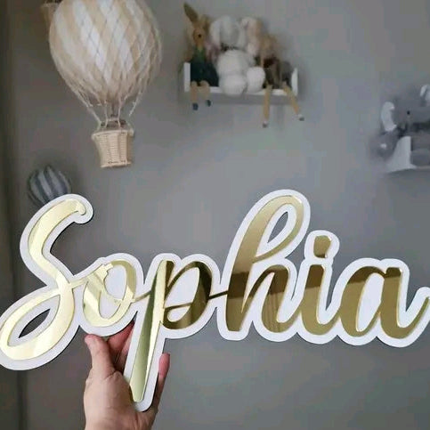 Custom Golden or white Mirror Acrylic Name Sign for wall design decor