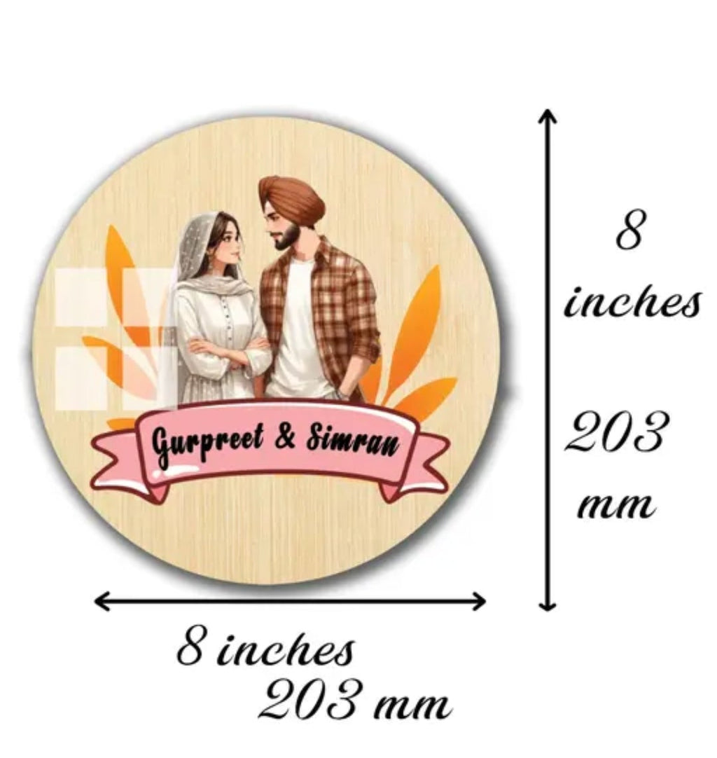 Customized Wooden Couple Name Plate – 8 Inch Round