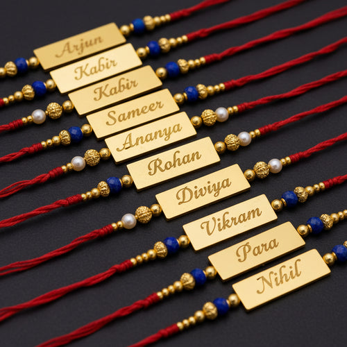 Combo Of 10 Metal Rakhi with stone thread  with names
