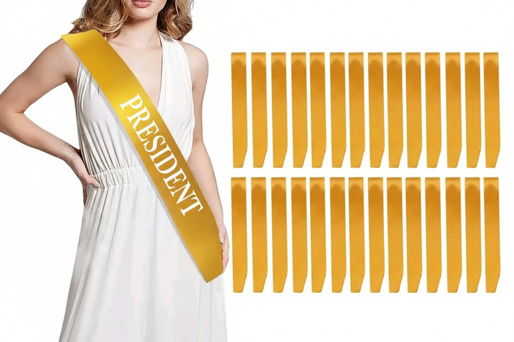 Premium Golden satin customizable sash with custom print, perfect for event functions schools , college, fest