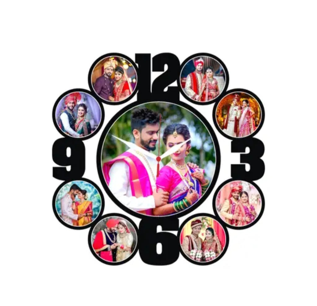 9 Photos Wall Clock 12x12 Inch