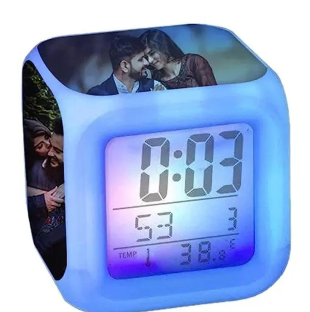 Customized 7 Colour Changing LED Digital Clock With Your 4 Photos