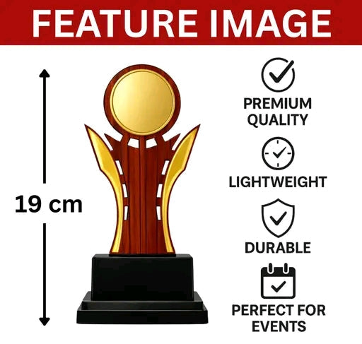 19 CM Wooden Finish Trophy Set of 10 | Big Size Customizable Award Trophies | Premium Look with Black Base | School, Sports & Event Prize (Free Customization)