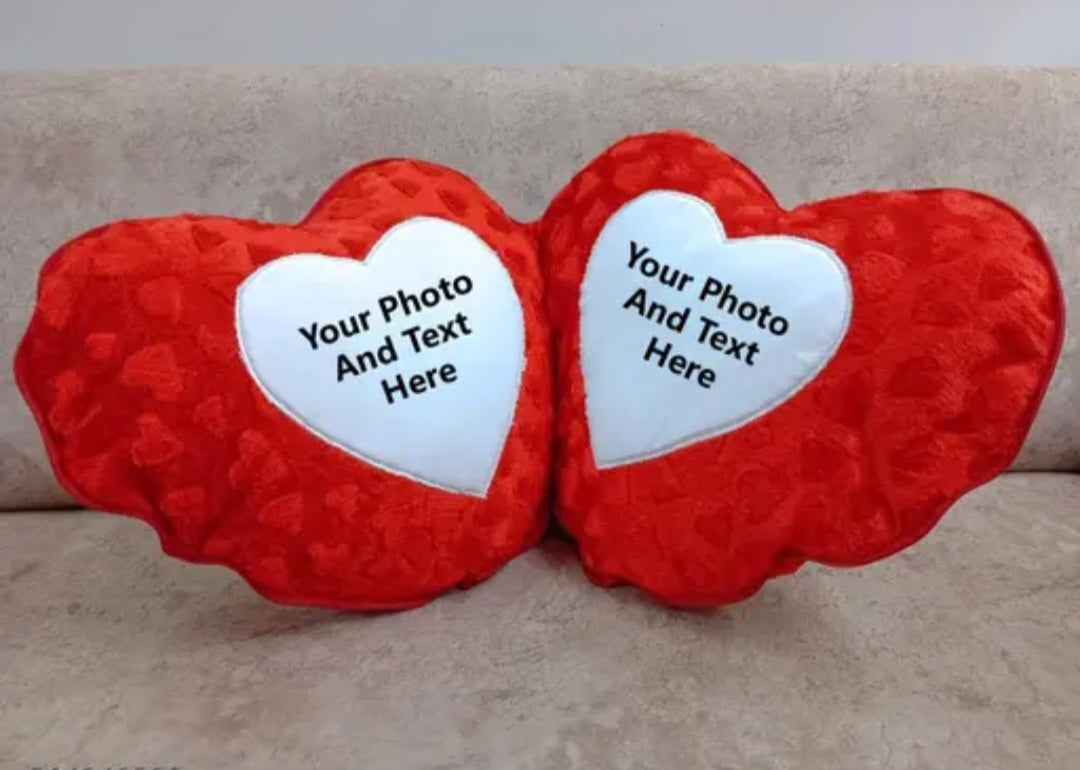 Personalized Large Double Heart Shape Fur Cushion Customized Photo Cushion Pillow for Best Wishes Valentine Day Gifts ( RED ) PACK OF 1