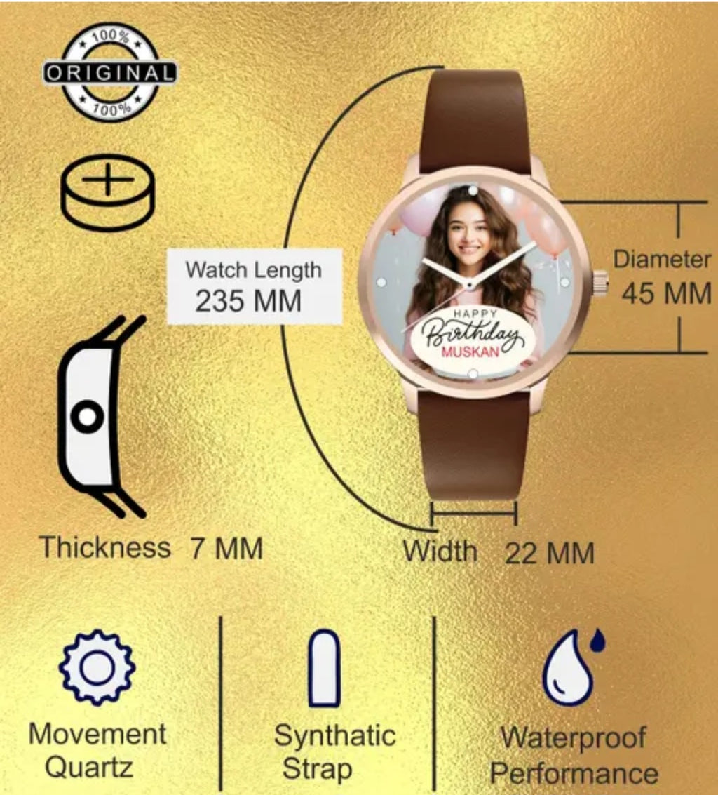 Premium Quality Rosegold Brown Strap Photo Watch For Boys & Girls