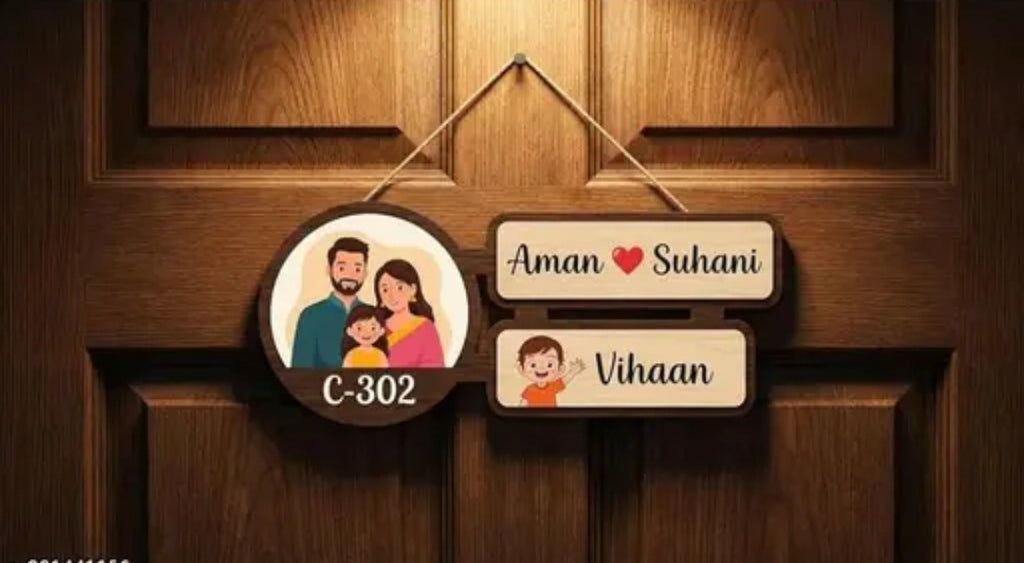Customized Wooden Family Name Plate for Home Entrance Outdoor And Indoor