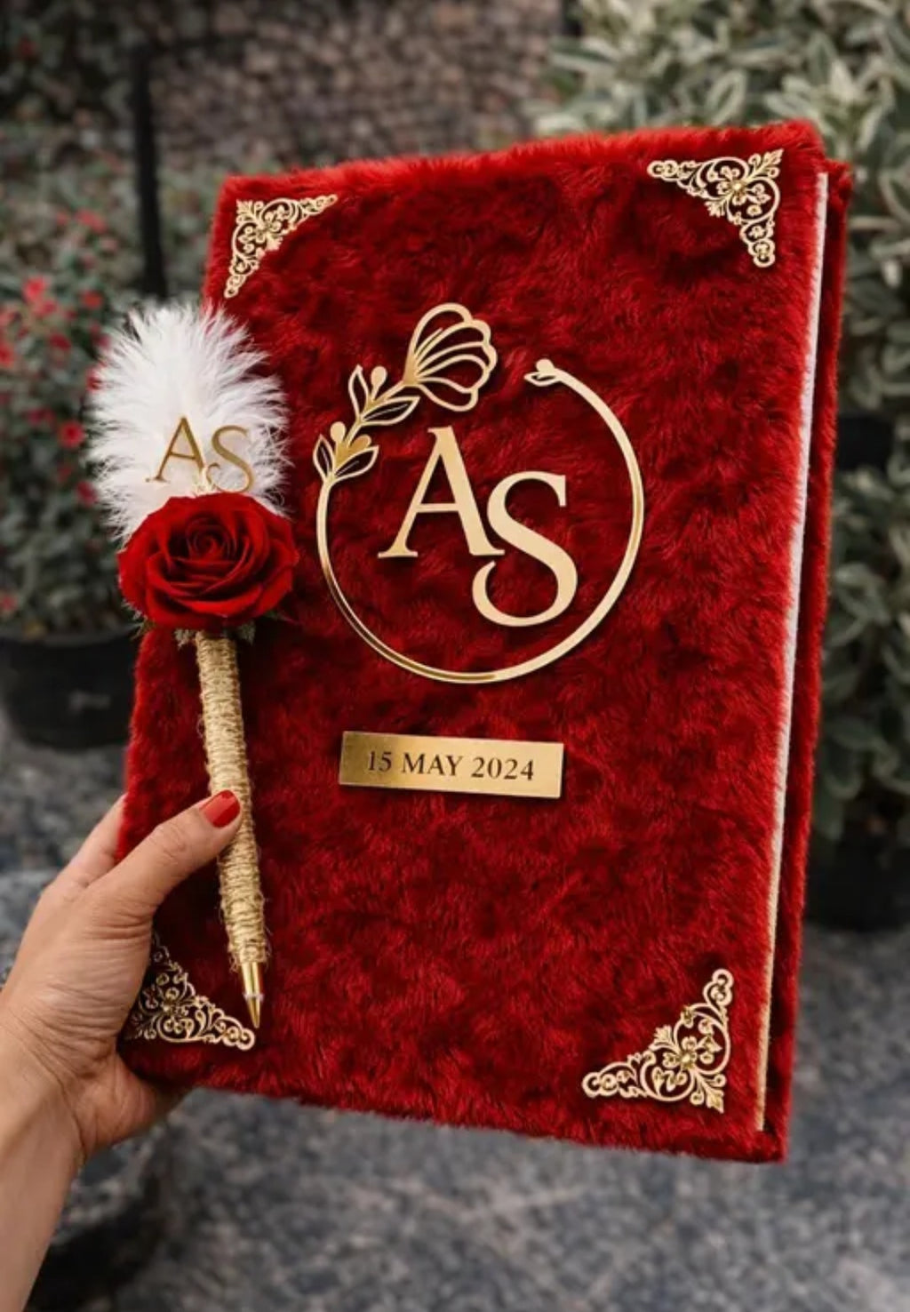 Customized Your Nikha Nama Pen Set In red fur For Nikha Ceremony Bride Groom