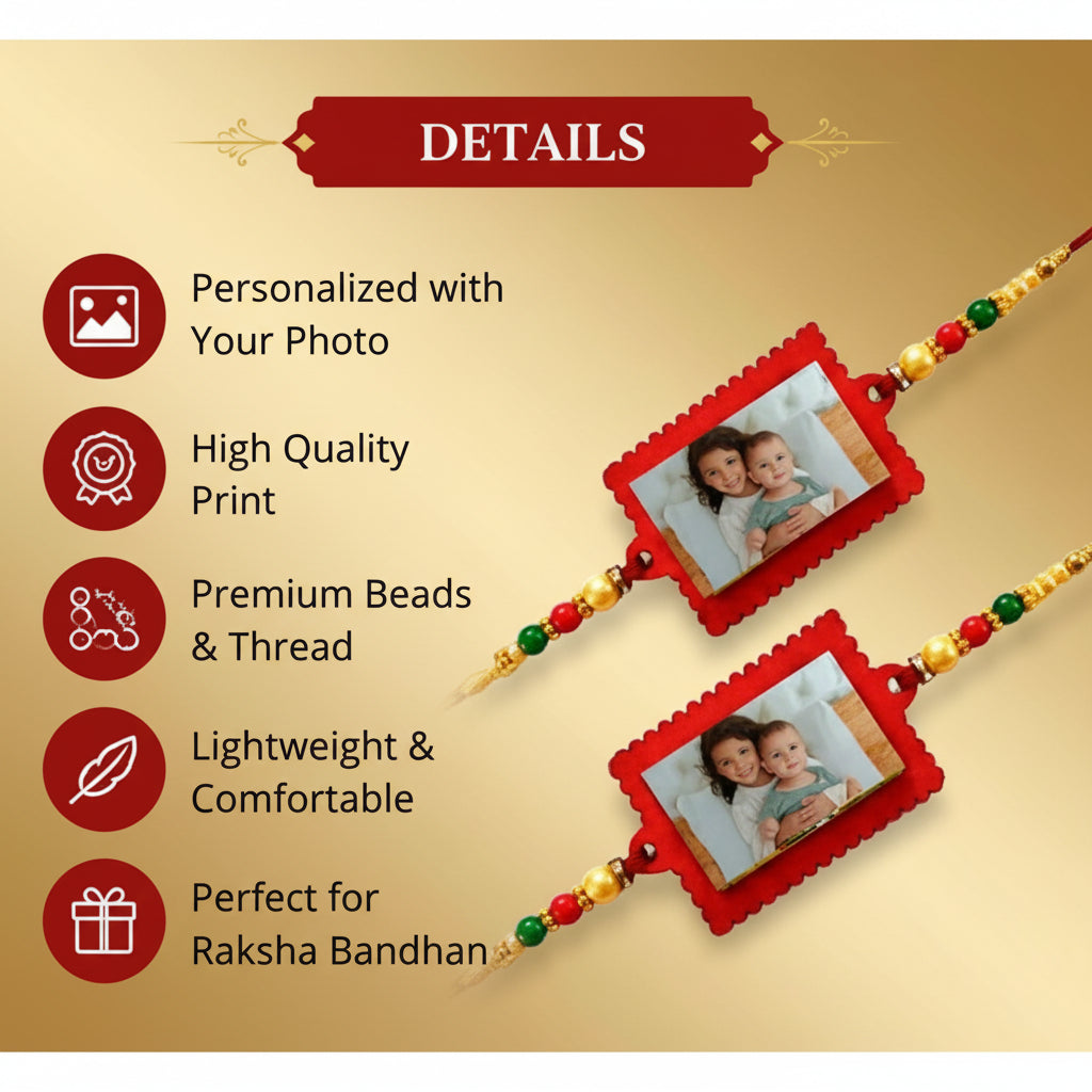 Personalized Photo Rakhi for Brother – Custom Picture Rakhi with Colorful Beads | Handmade Raksha Bandhan Gift
