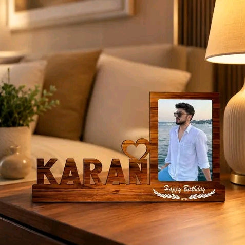 Personalized Wooden Photo Frame with Custom Name Happy Birthday Gift Table Decor