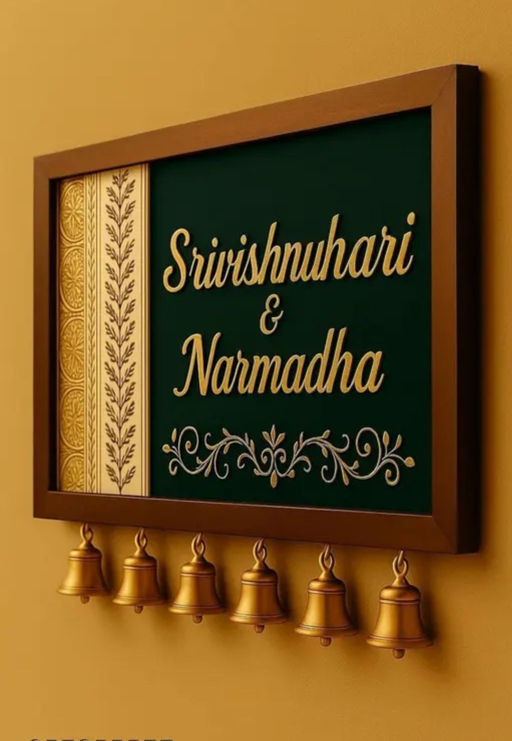 Customised House Name Plate With Golden Bell For Home Entrance Outdoor - Door name plates | Name Plate Office Entrance (14 x 10 inches) Customized name plate
