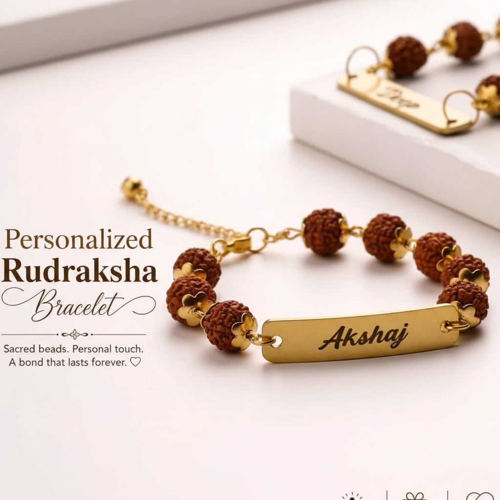 Latest Customised  best  Quality Metal Name Rakhi with Rudraksha for bro brother bhai bhabhi