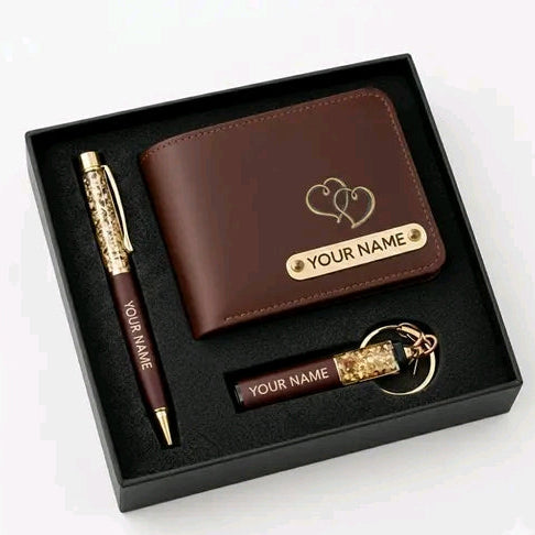 Gift box wallet pen key ring  customize with name