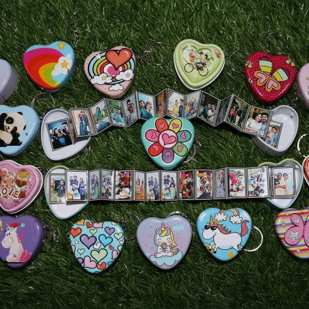 Metal keychain love shape foldable with 16 photo personalized amazing gift