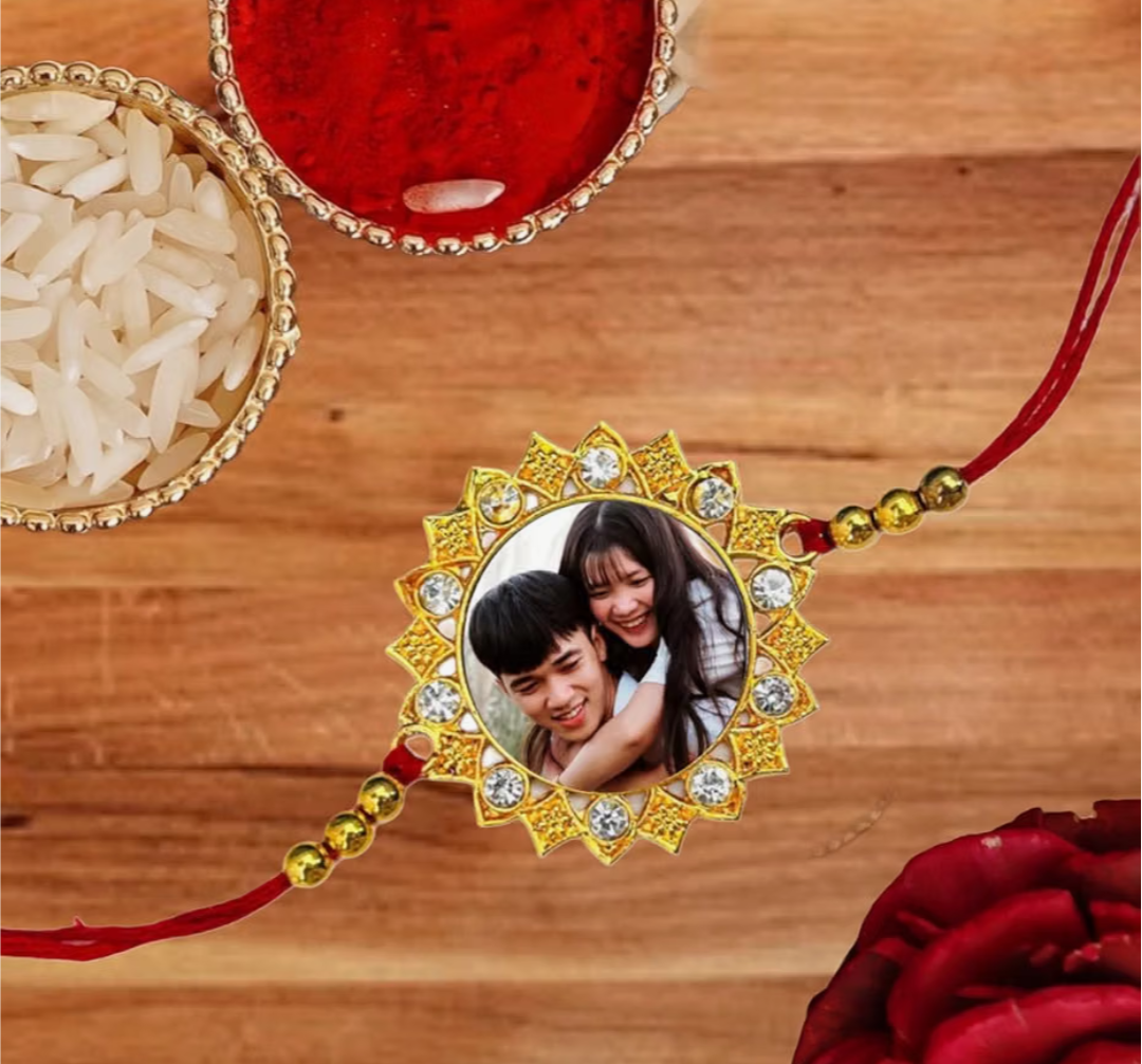 Rakhi is customized with a photo pack of 2
