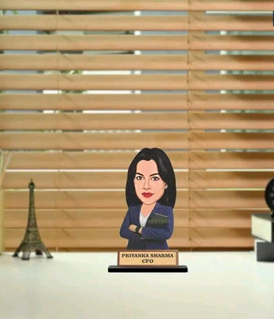 Personalized Workaholic Girl Caricature Gift Custom Office Desk