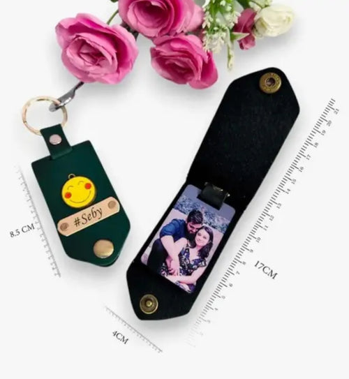 Customised lether keychain with pic and name
