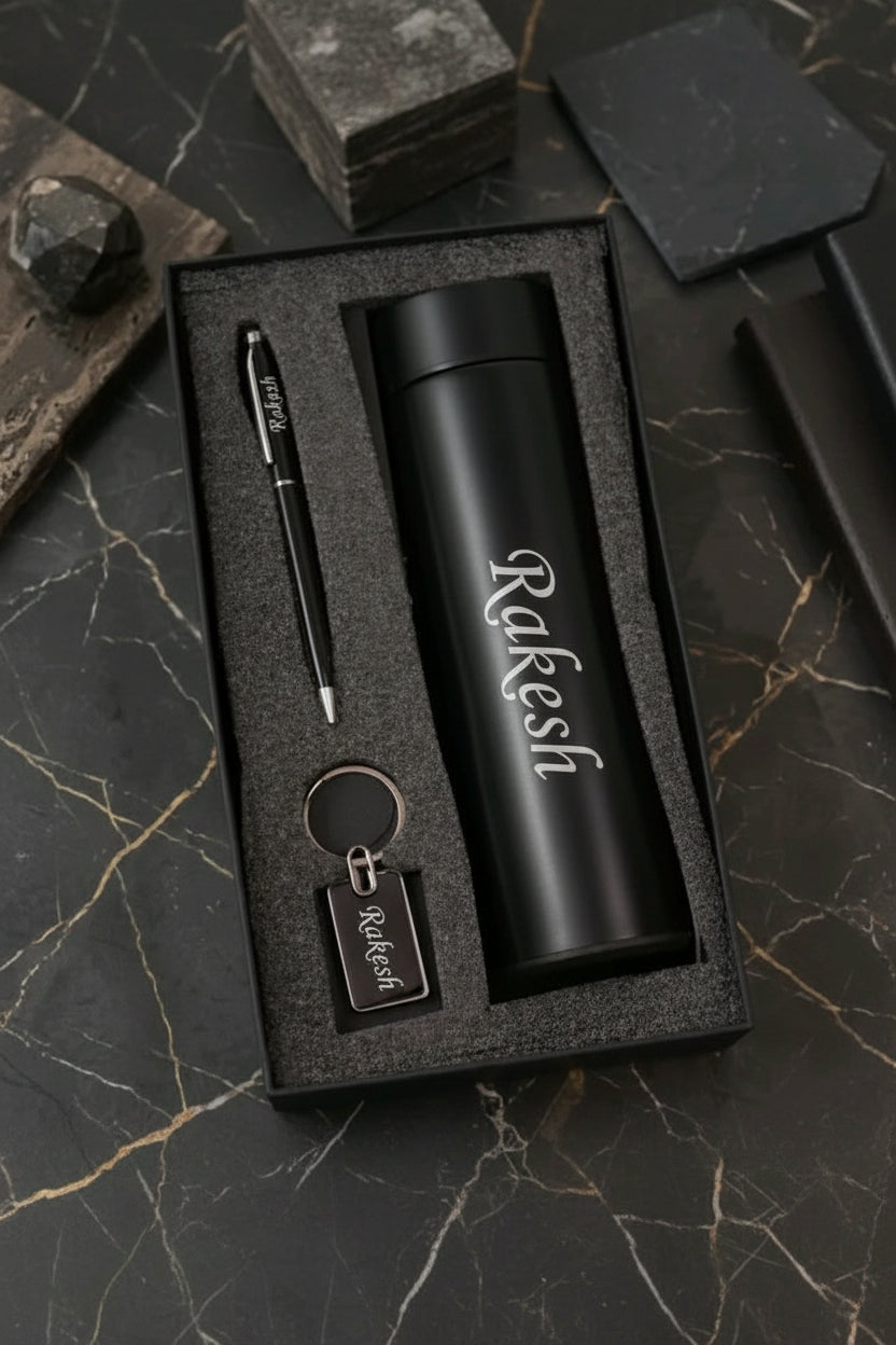 Gift set personalized ( pen + flask/bottle + keychain) corporate gifts