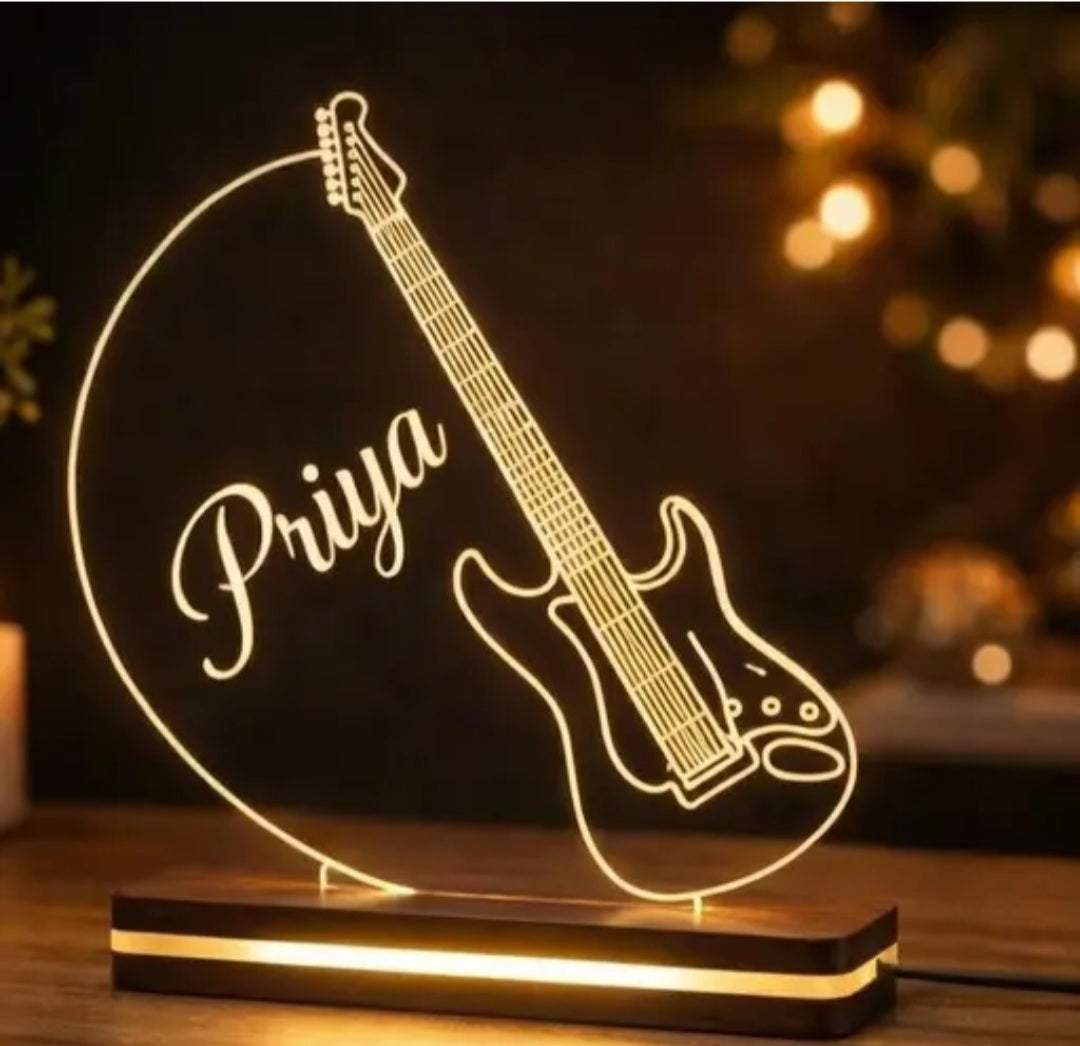 Personalized Guitar LED Acrylic Lamp | Best Gift for Music Lovers with Custom Name Night Light