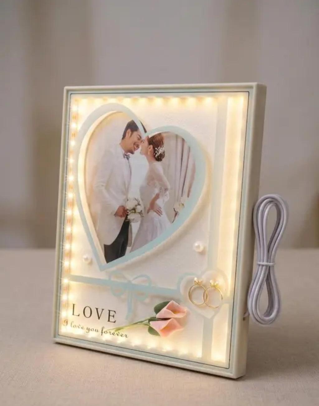 Customized Personalized LED Photo Frame with 3-Color Changing Light - USB Powered Touch Control Frame