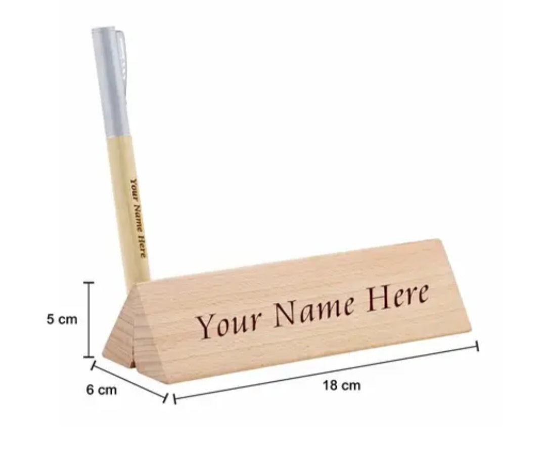 Personalized Wooden Desk Name Plate with Pen Holder