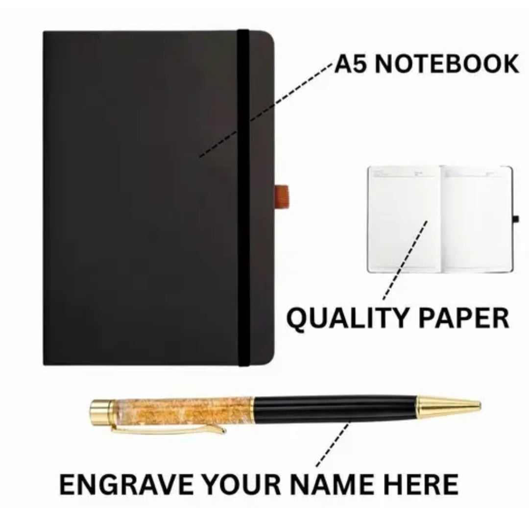 Personalized Diary & Pen Gift Set | Custom Name Engraved Notebook with Premium Pen