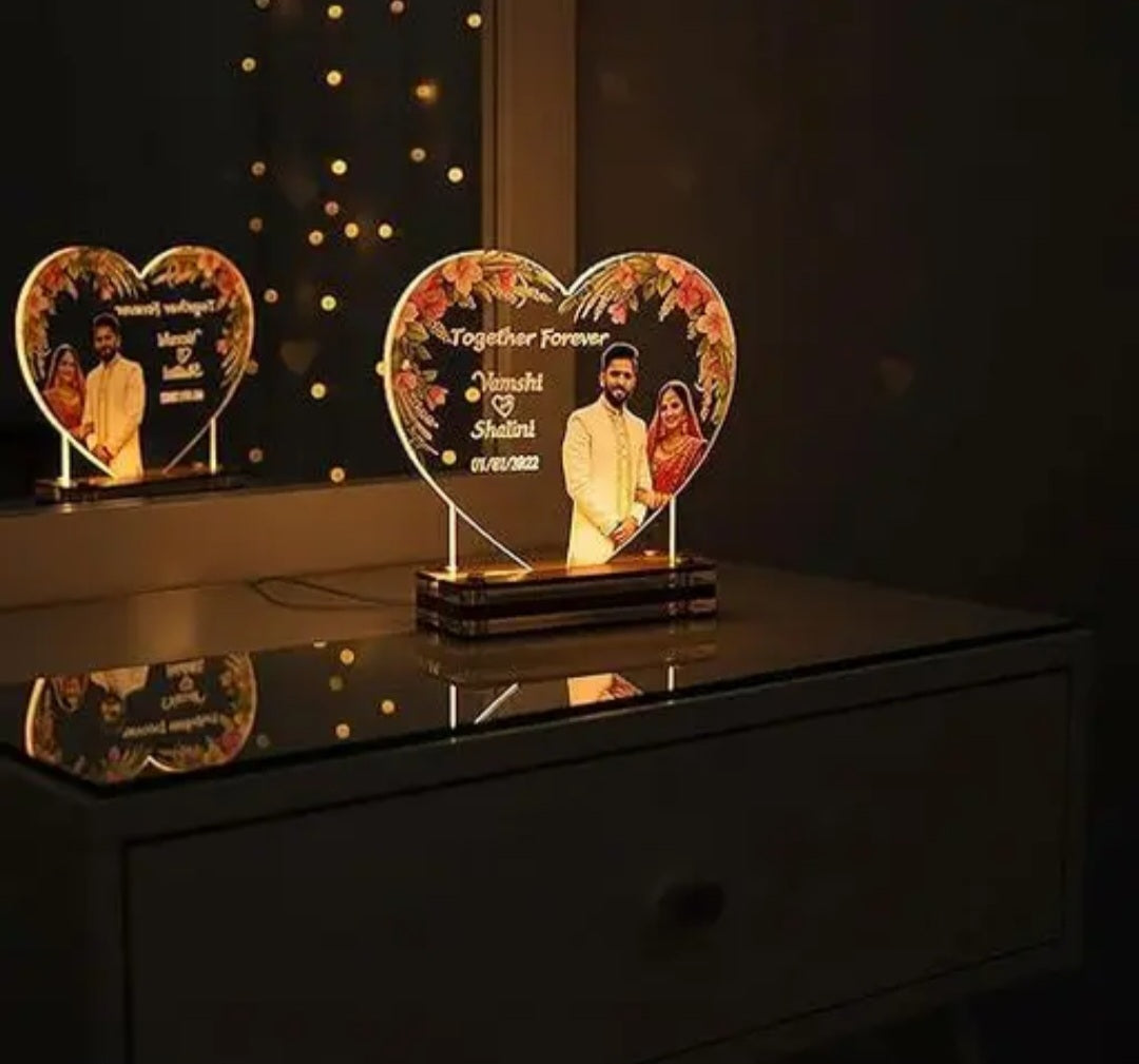 Personalized Photo Heart Night Light, Couple Photo Lamp, Custom Acrylic Frame, Bedroom Decor, Custom Led Night Light