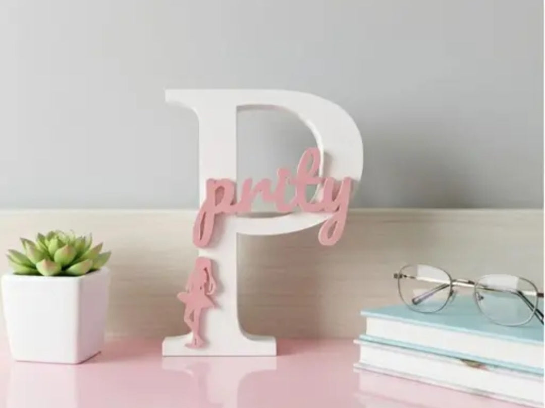 Personalized 3D Letter Name Art Decor, White and Pink