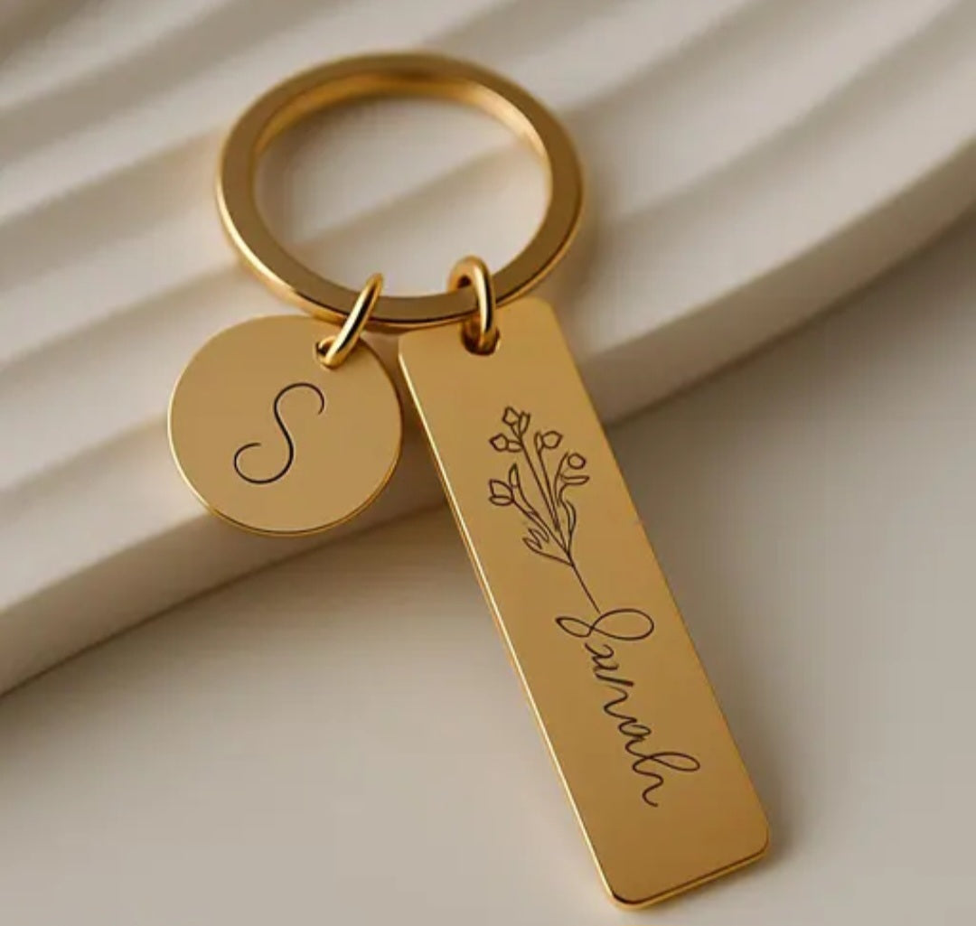 Personalized Alphabet & Name Engraved Keychain
