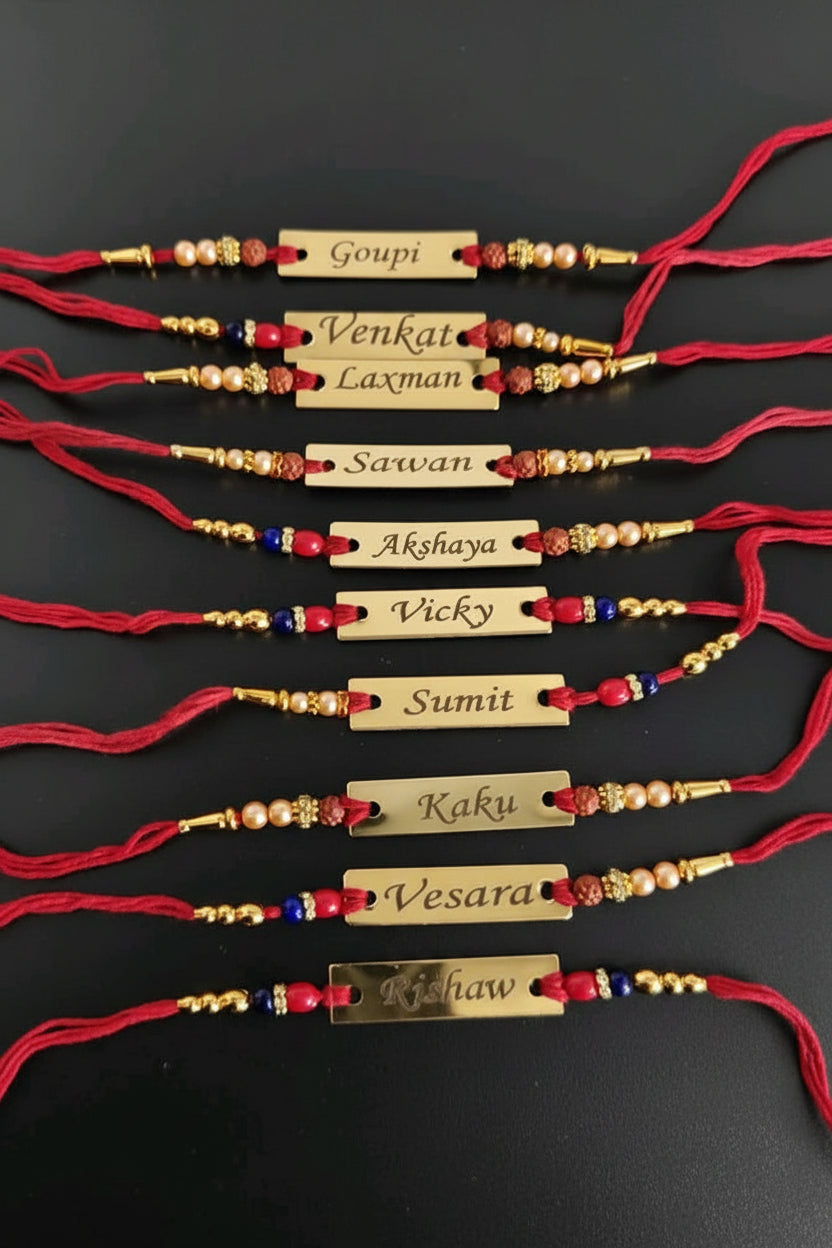 Combo Of 10 Metal Rakhi with stone thread  with names