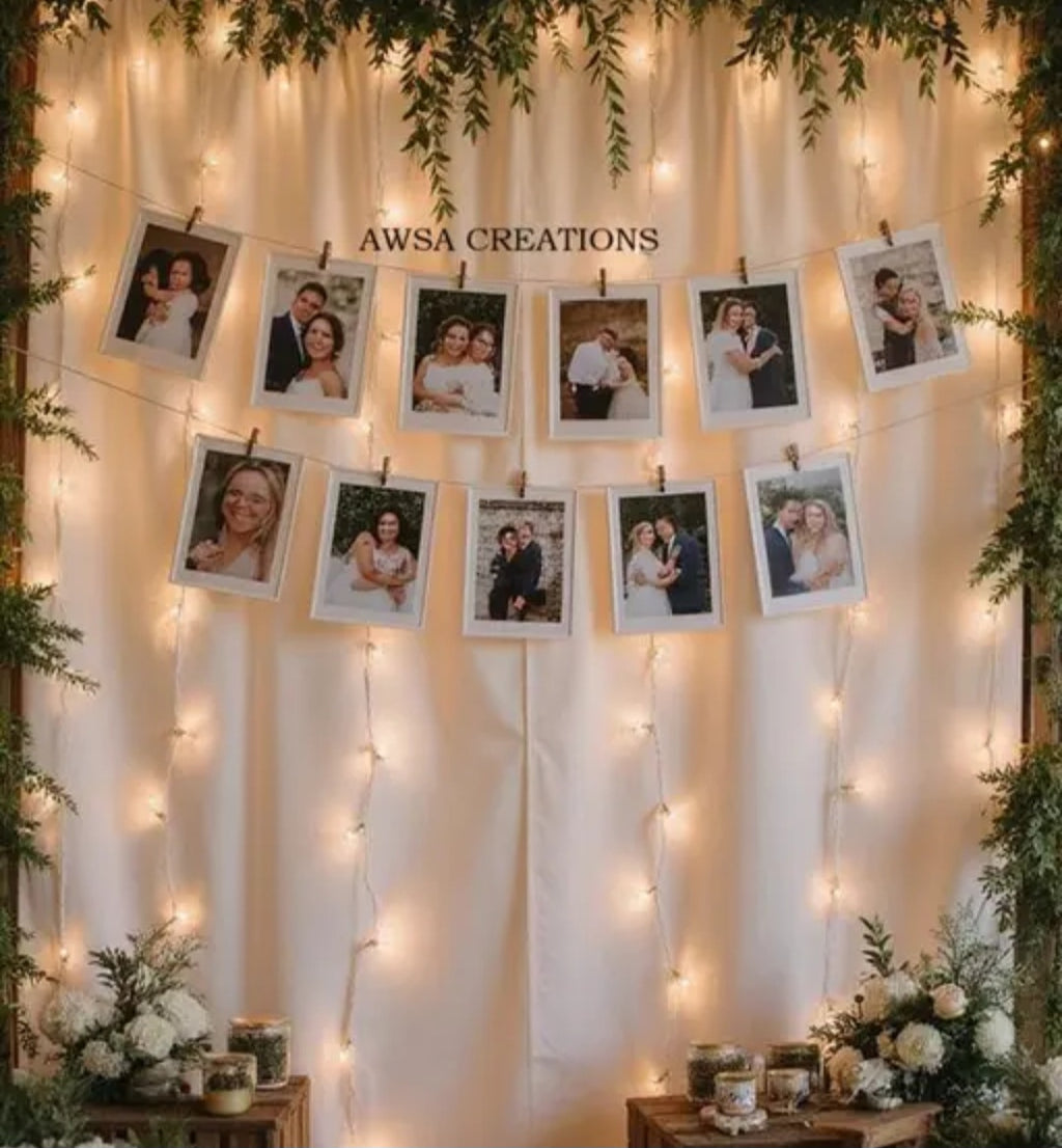 Personalized 12 Mini Photo Prints with Cork LED Light & Wooden Clips