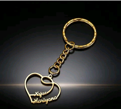 Customized Gold-Plated Double Heart Name Keychain  Personalized Gift for Couples, Friend& Family