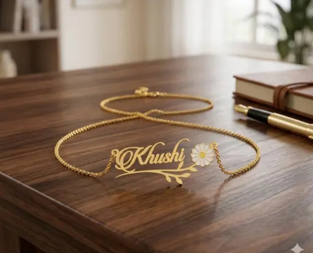 Customized Name Necklace with Flower Design - Personalized Gold-Plated