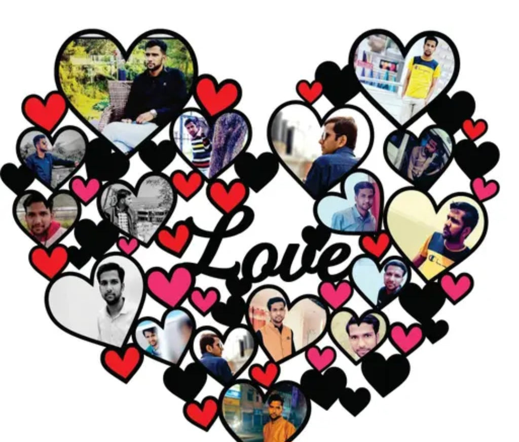 Large Heart-Shaped Multi-Photo Collage Frame with "Love" Cutout