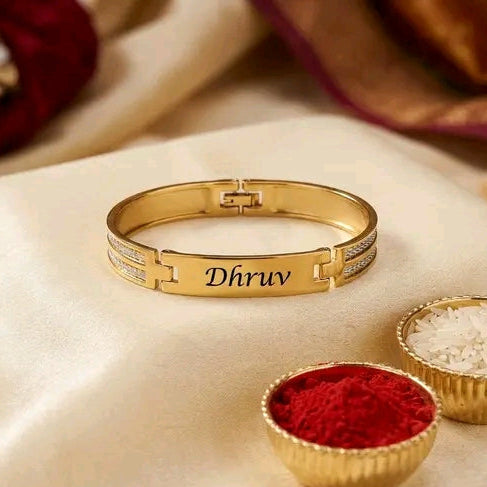 Customised Rakhi – Gold Kada for Men – Customised Name Rakhi Gift for Brother Free Size