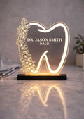 Personalized Dentist Tooth Shape Acrylic LED Lamp | Custom Doctor Name Clinic LED Sign | Dental Clinic Decor & Doctor Gift