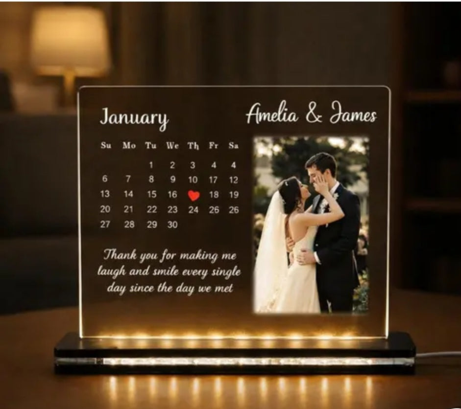 Customised LED Acrylic Calendar with Wooden Base