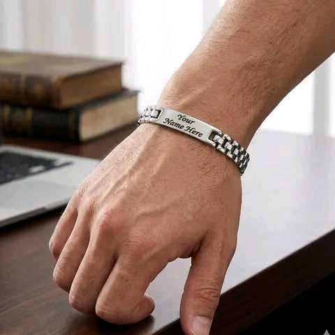 Personalized SILVER-Plated Name Engraved Bracelet for Men & Women