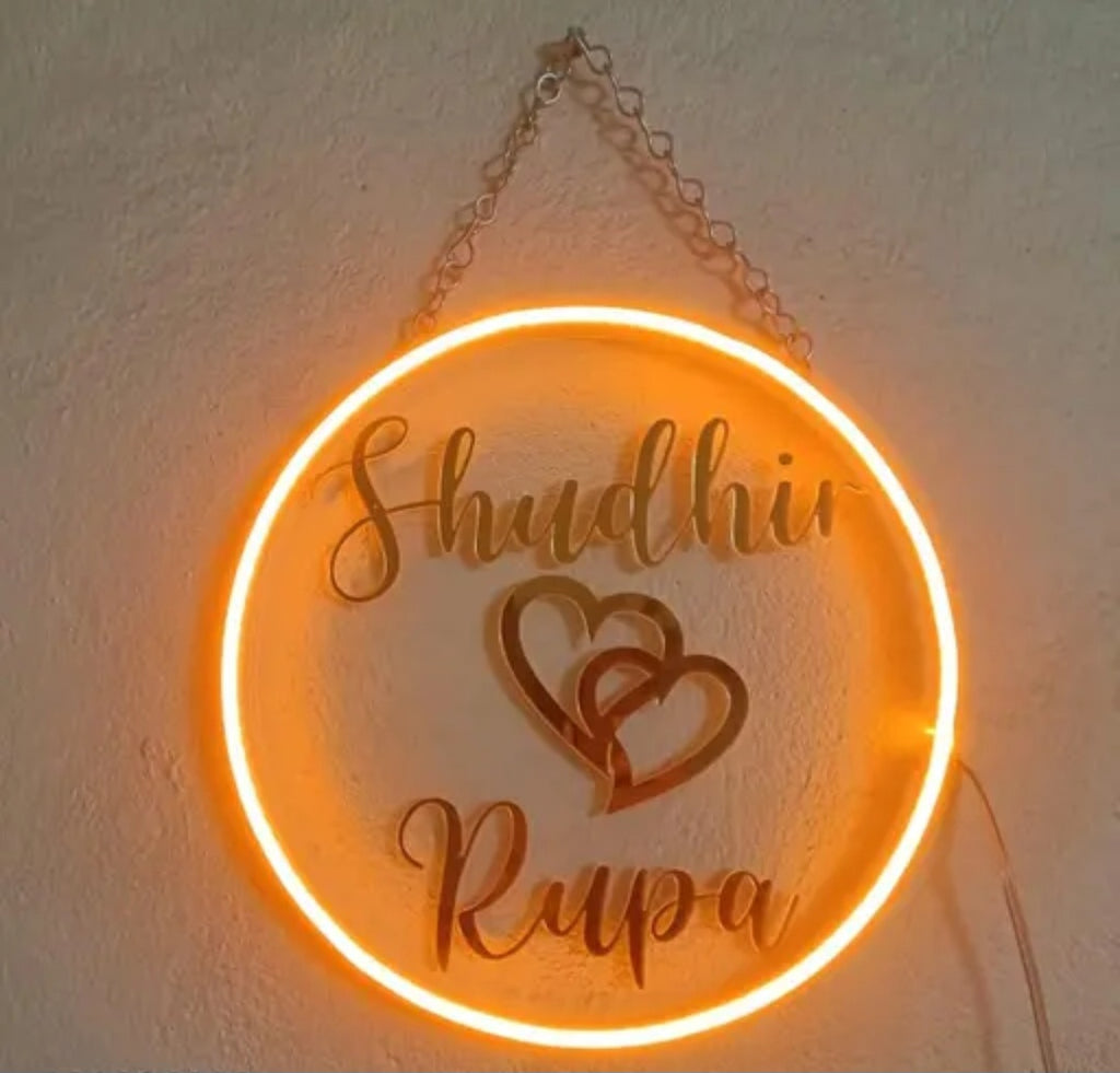 Personalized Couple Name with Heart LED Neon Sign | Decorative Sign for Wall Decor | 12 x 11 Inches Acrylic