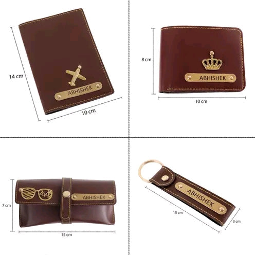 MODEFE SET OF 4 CUSTOMIZED WALLET, KEYCHAIN, PASSPORT COVER AND SPEC COVER BROWN COLOR