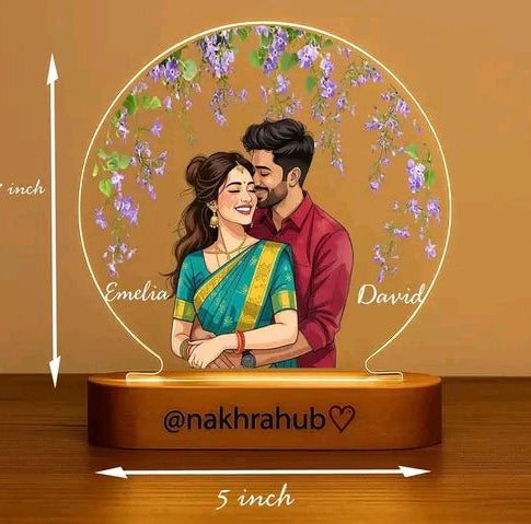 Customized Photo Frame with LED Base & Adapter lamp  | Personalized Gift for Birthday, Home Decor